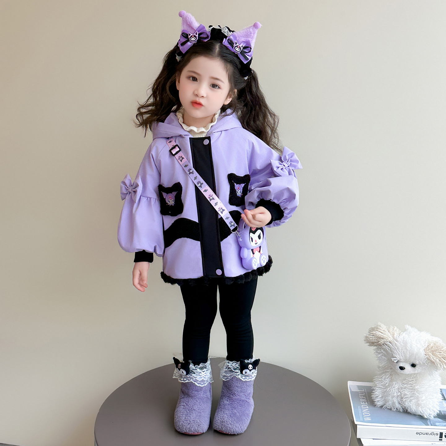 女童库洛米棉衣冬季2025新款儿童洋气女宝宝冬装保暖连帽加绒外套