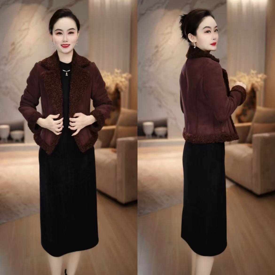 【外套+连衣裙】 冬季新款加厚加绒轻奢贵气复古气质套装裙