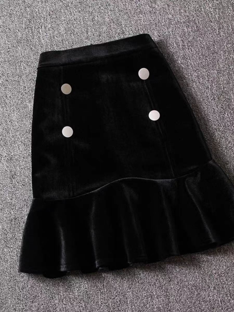 【浅浅专属】女2025春冬新款洋气半身裙显瘦高腰纽扣a字鱼尾包臀裙