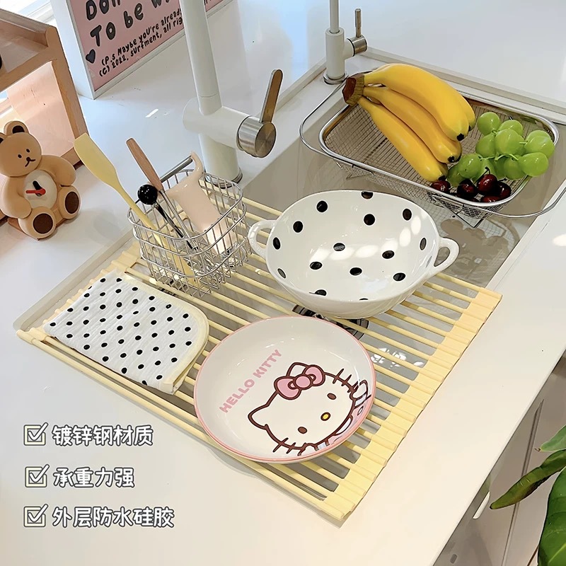奶油风硅胶全包可折叠沥水架碗碟盘收纳水槽台面置物架卷帘沥水篮