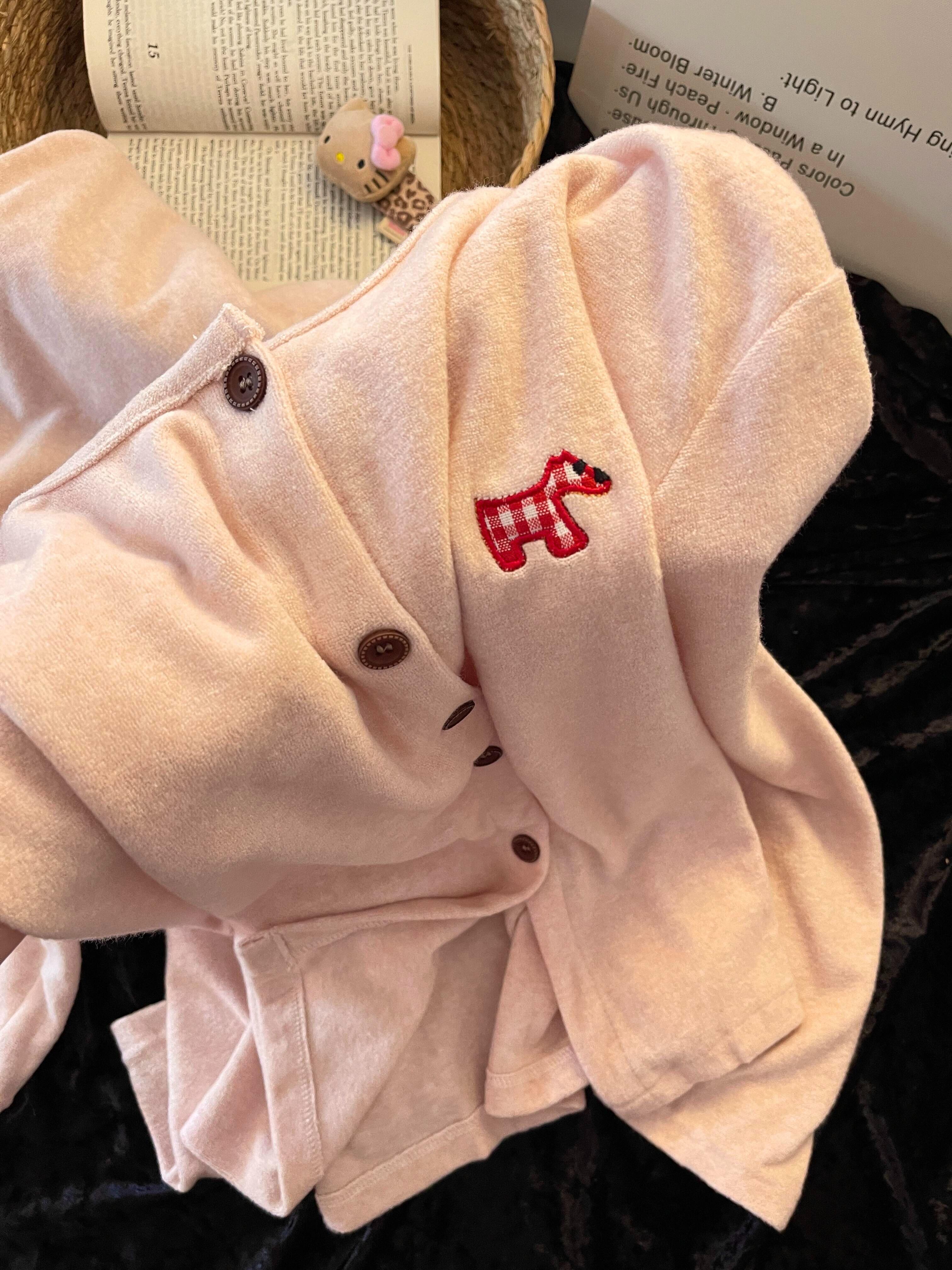 韩系粉糯叽叽可爱小狗睡衣女秋冬季加厚保暖德绒家居服套装可外穿