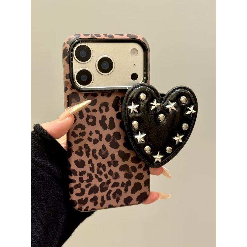 唯美ins棕底豹纹黑色爱心磁吸适用ihone17promax苹果16手机壳新款