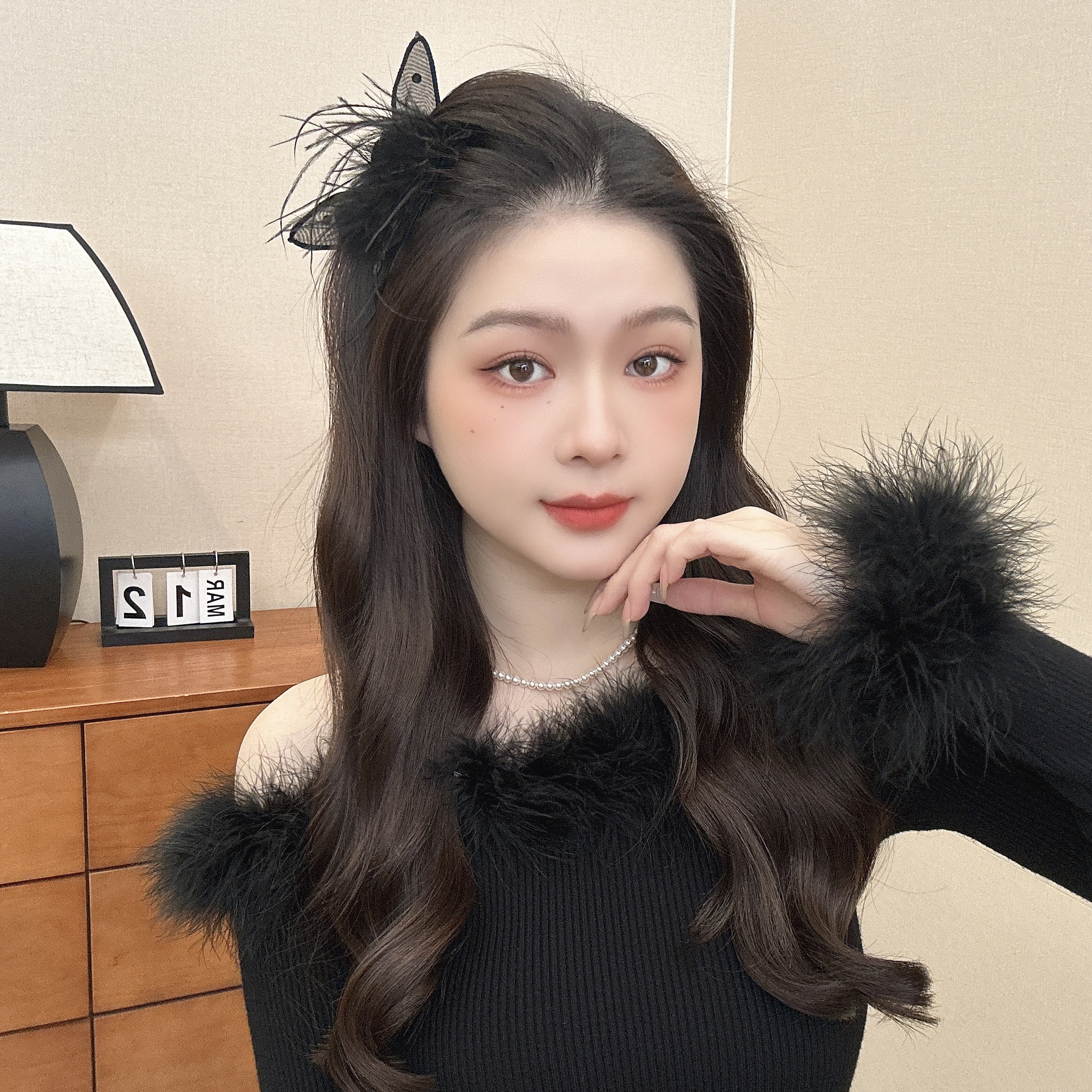 波点小耳朵羽毛刘海夹秋冬发饰韩系高级侧边夹