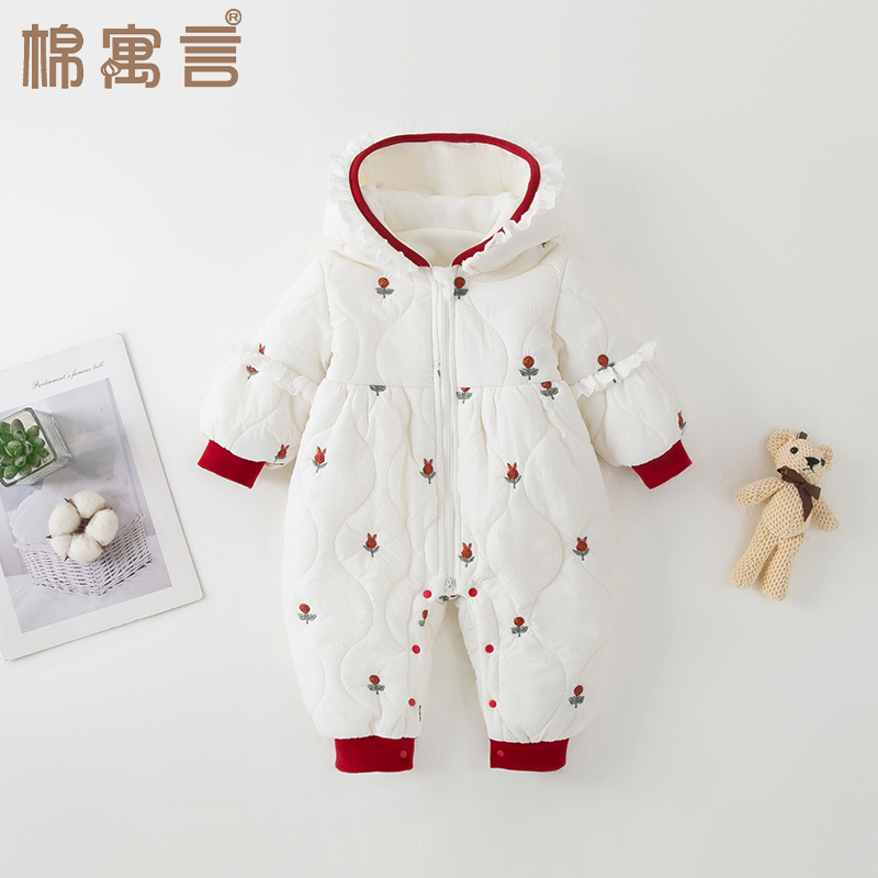 婴儿冬季外出服宝宝棉服洋气加厚棉衣夹棉冬装婴儿连体衣连帽哈衣
