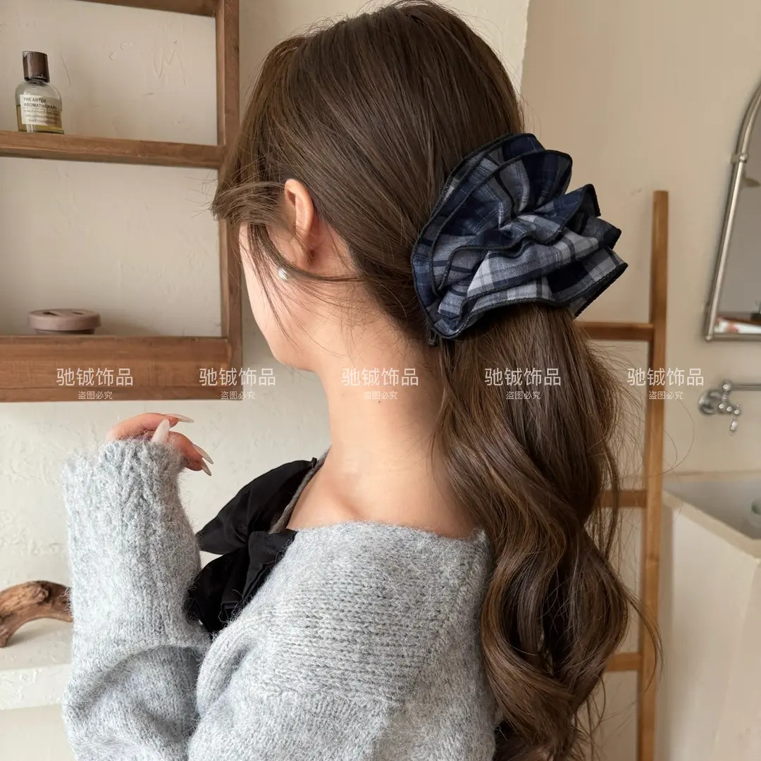 韩系蓝咖格～文艺学院风香蕉竖夹2025新款气质抓夹显发量盘发扭夹