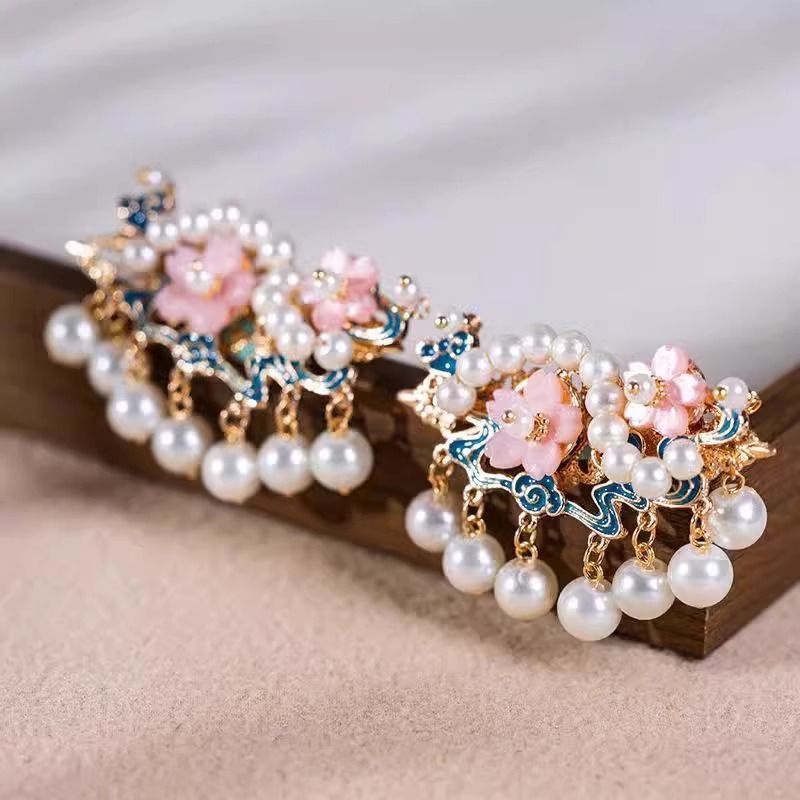 汉服女童头饰儿童发夹古风流苏珍珠新中式侧边夹国风女童汉服头饰