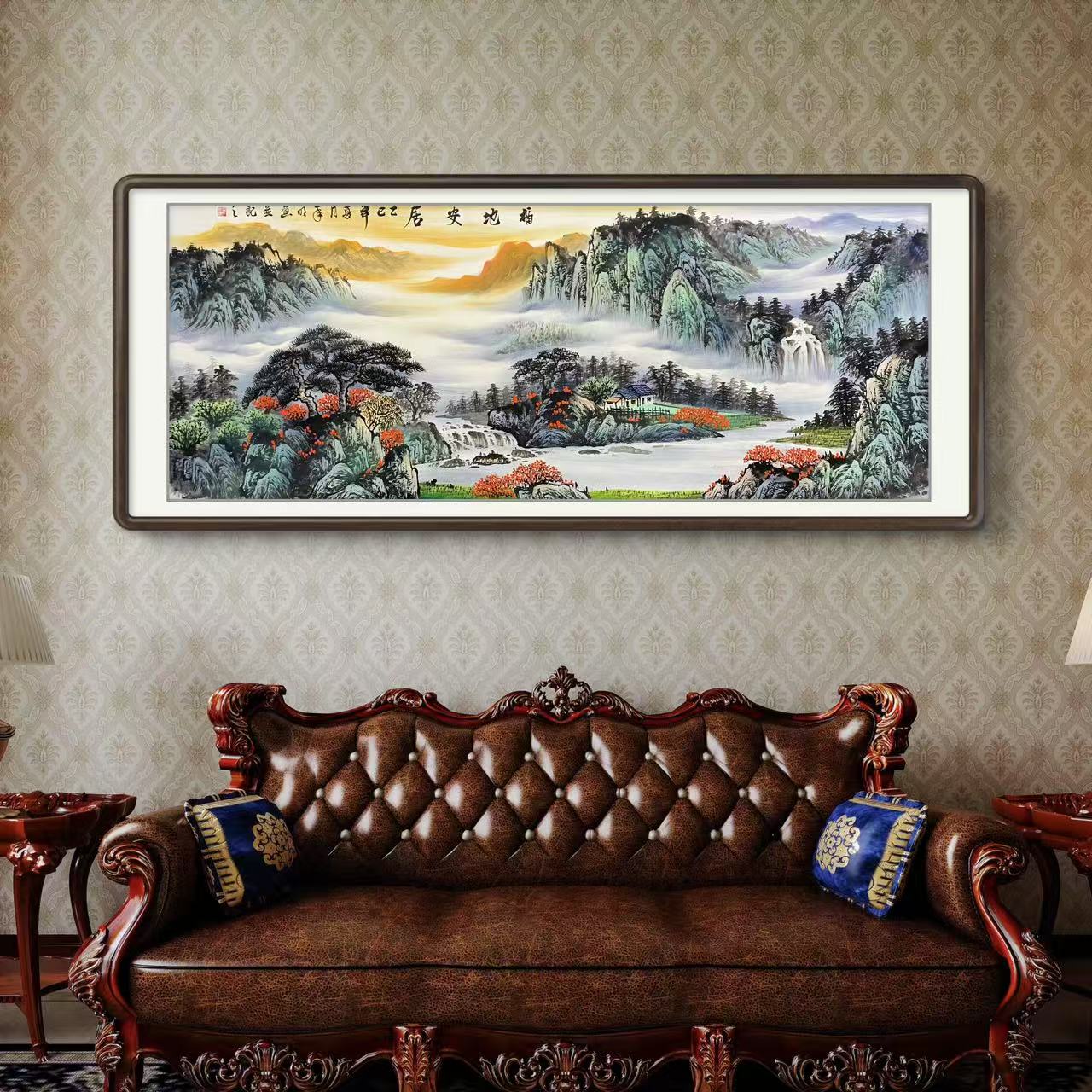 《福地安居》纯手绘国画六尺山水客厅办公室中堂挂画中式字画直播间