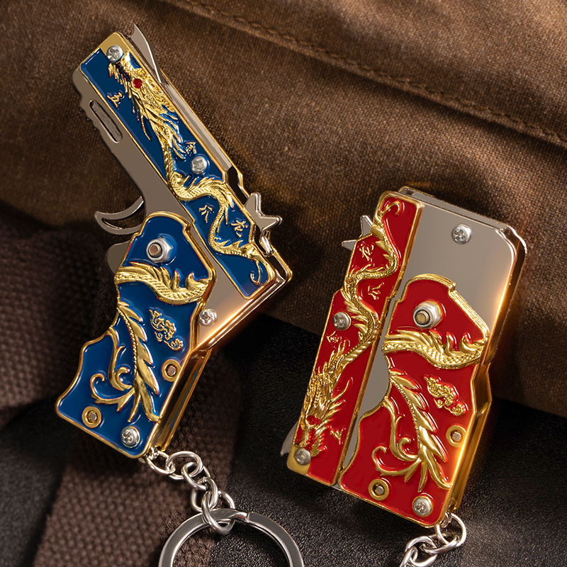 迷你折叠皮筋枪六连发男孩创意礼物玩具枪六连发打皮筋金龙钥匙扣