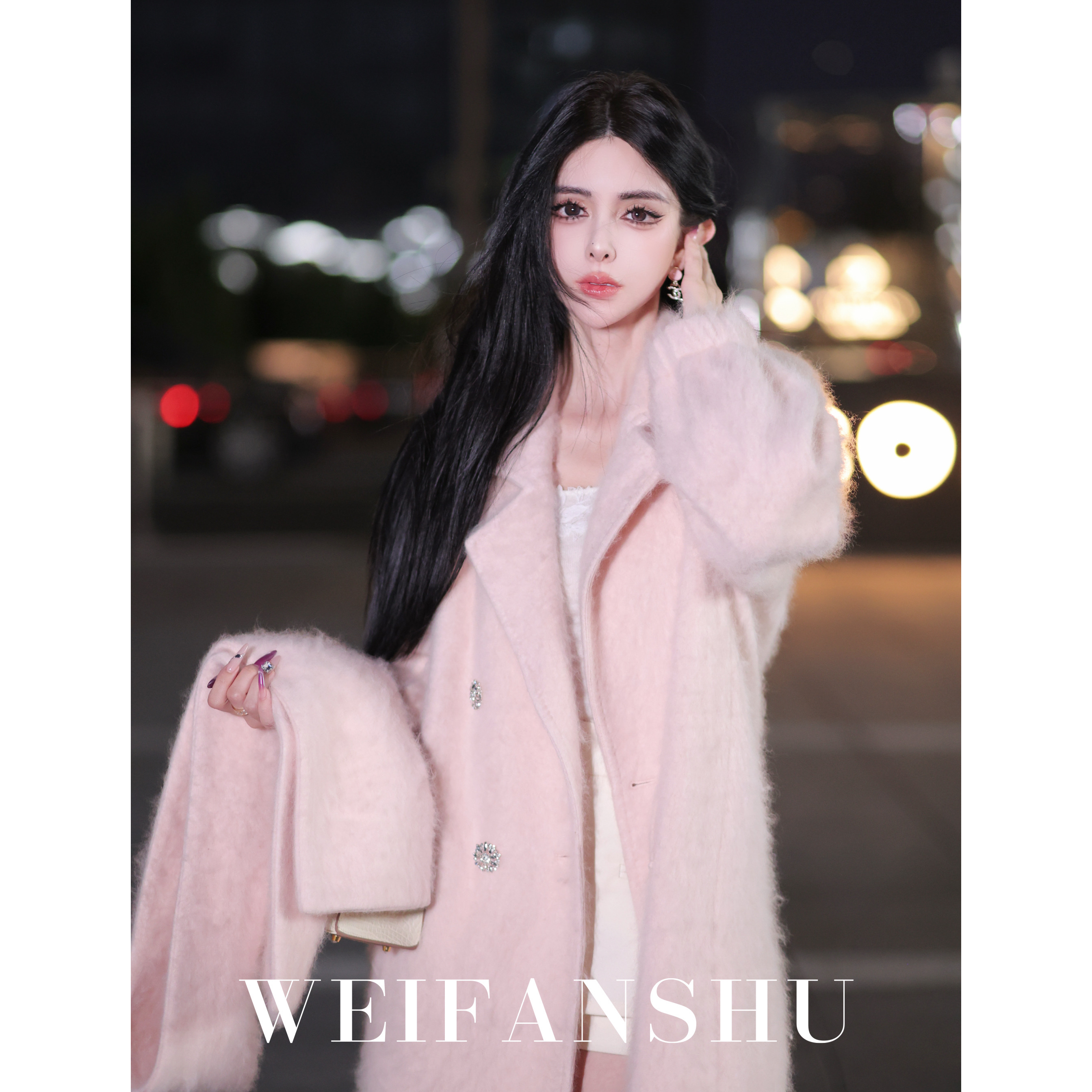 WEIFANSHU/魏凡舒【雪夜回响】秋冬新款羊绒毛毛甜美减龄大衣外套