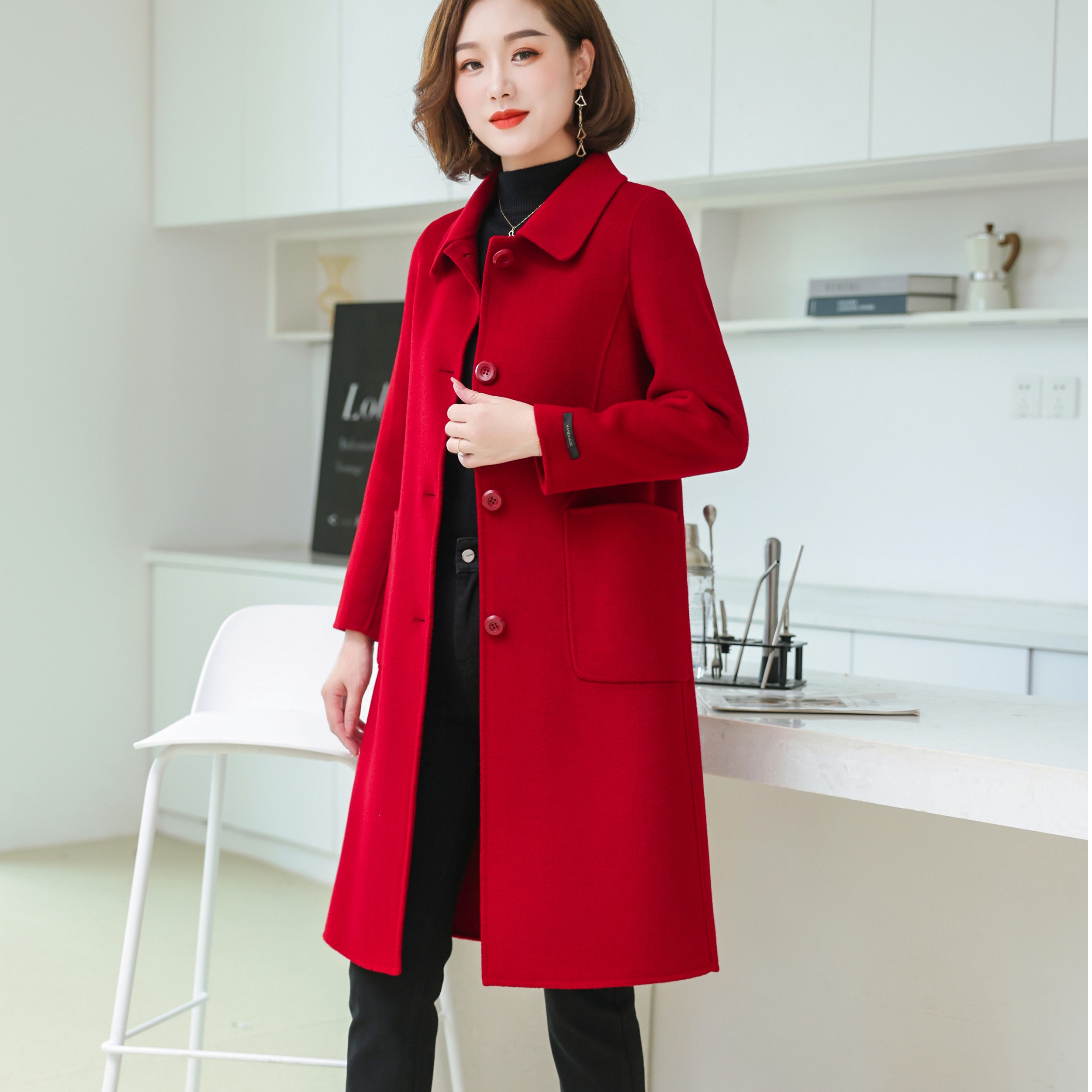 ziyang/孜洋秋冬新款百分百双面绵羊毛大衣显瘦气质经典百搭L2313