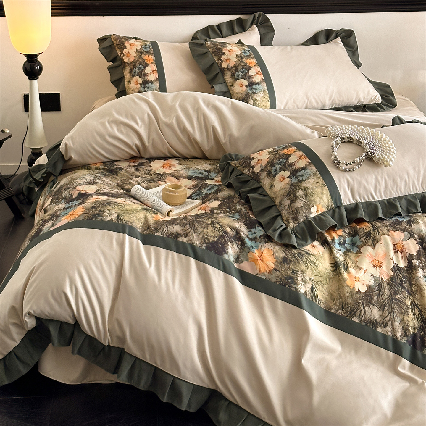 品质之选！法式黑花边玛瑙绿四件套轻奢亲肤 四季通用床裙款可选