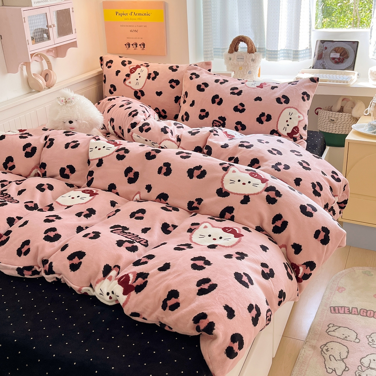 新款A类ins小清新少女奶油卡通可爱加厚牛奶绒四件套被套被罩床单