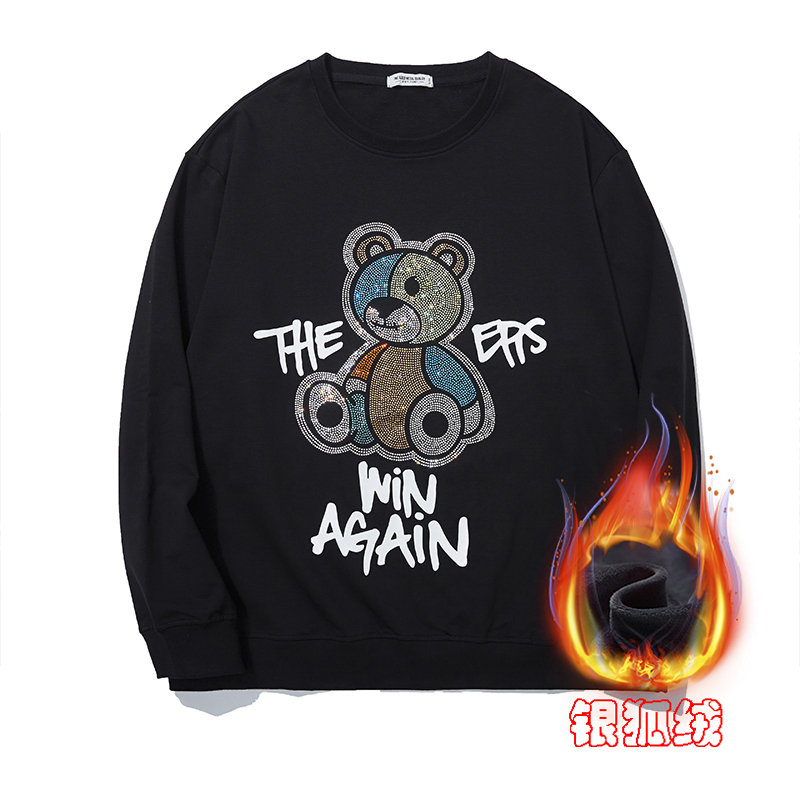 LIUGEJIA/六个加轻奢大码潮牌印花宽松个性小熊烫钻卫衣 DT52102