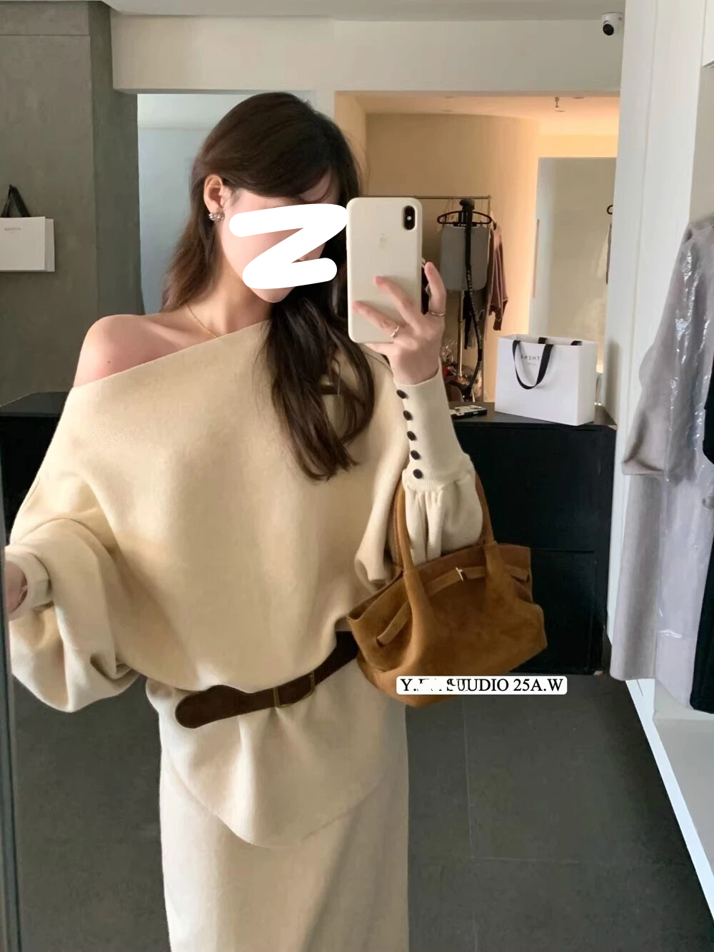 （配腰带）配腰带 老钱慵懒风蝙蝠袖圆领毛衣秋冬针织时尚长袖上衣