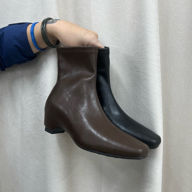 【WENJI】25ss新款加绒厚内增高方头瘦瘦靴秋冬复古粗跟时装靴两穿