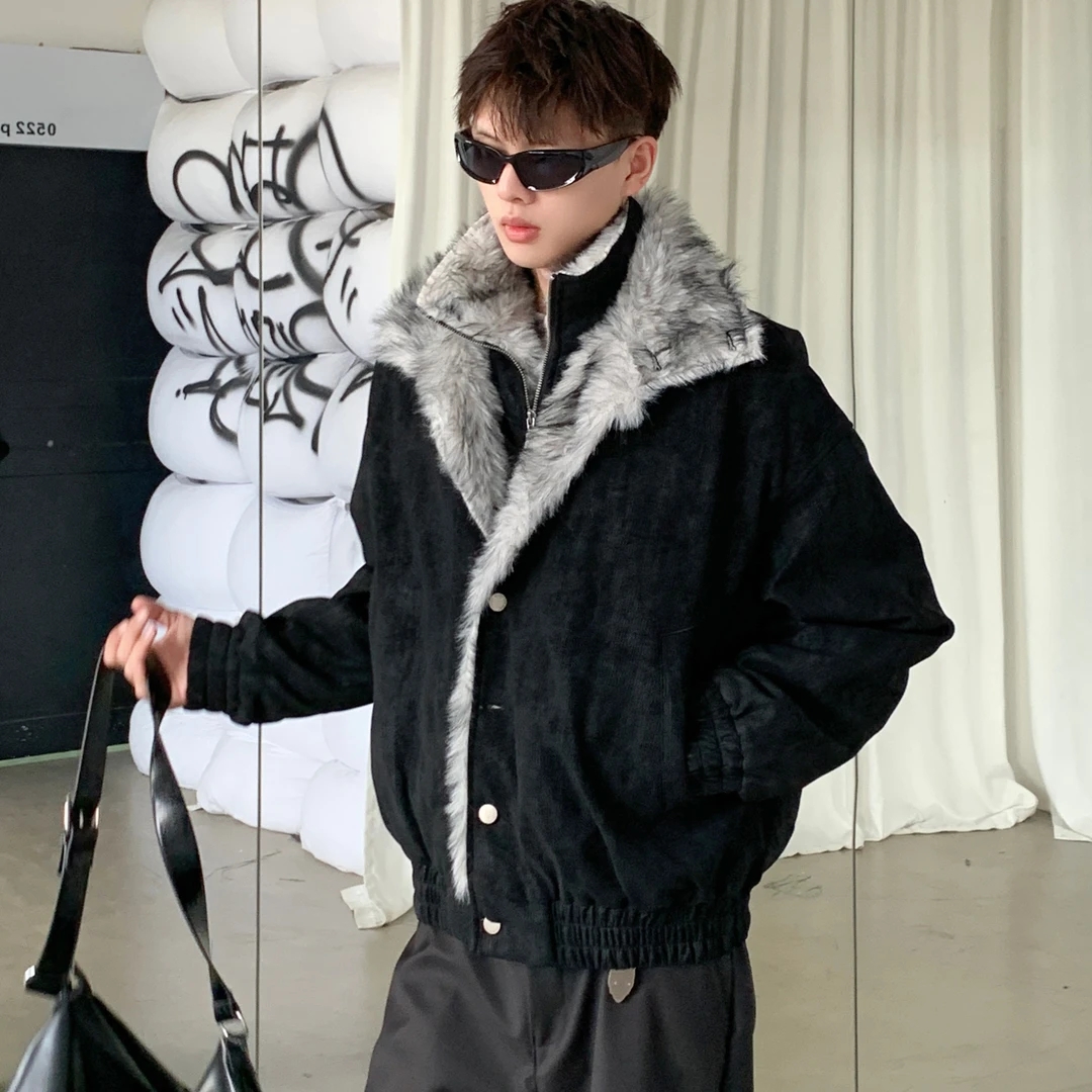 毛狼王短款双层毛绒立领派克服棉衣男款秋冬季座山雕夹克棉服外套