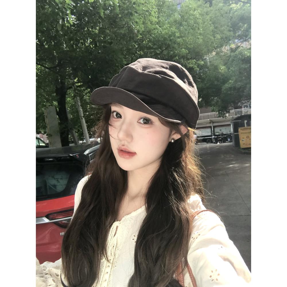 山本风纯色堆叠贝雷帽日系百搭ins显脸小休闲画家帽复古夏季薄款