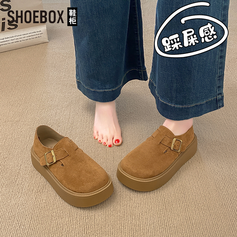 SHOEBOX鞋柜厚底勃肯鞋女2025春季新款松糕博肯鞋圆头休闲单鞋