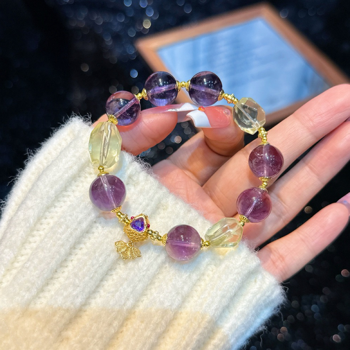 紫金锦鲤 紫水晶黄水晶手串