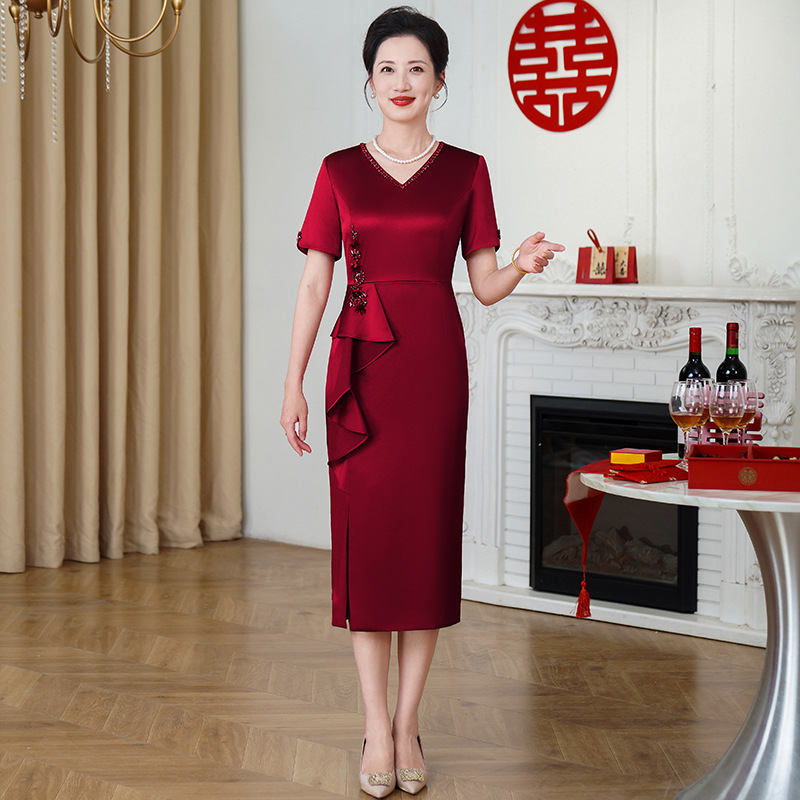50506喜婆婆婚宴装连衣裙夏季气质妈妈婚礼高端大气礼服裙子