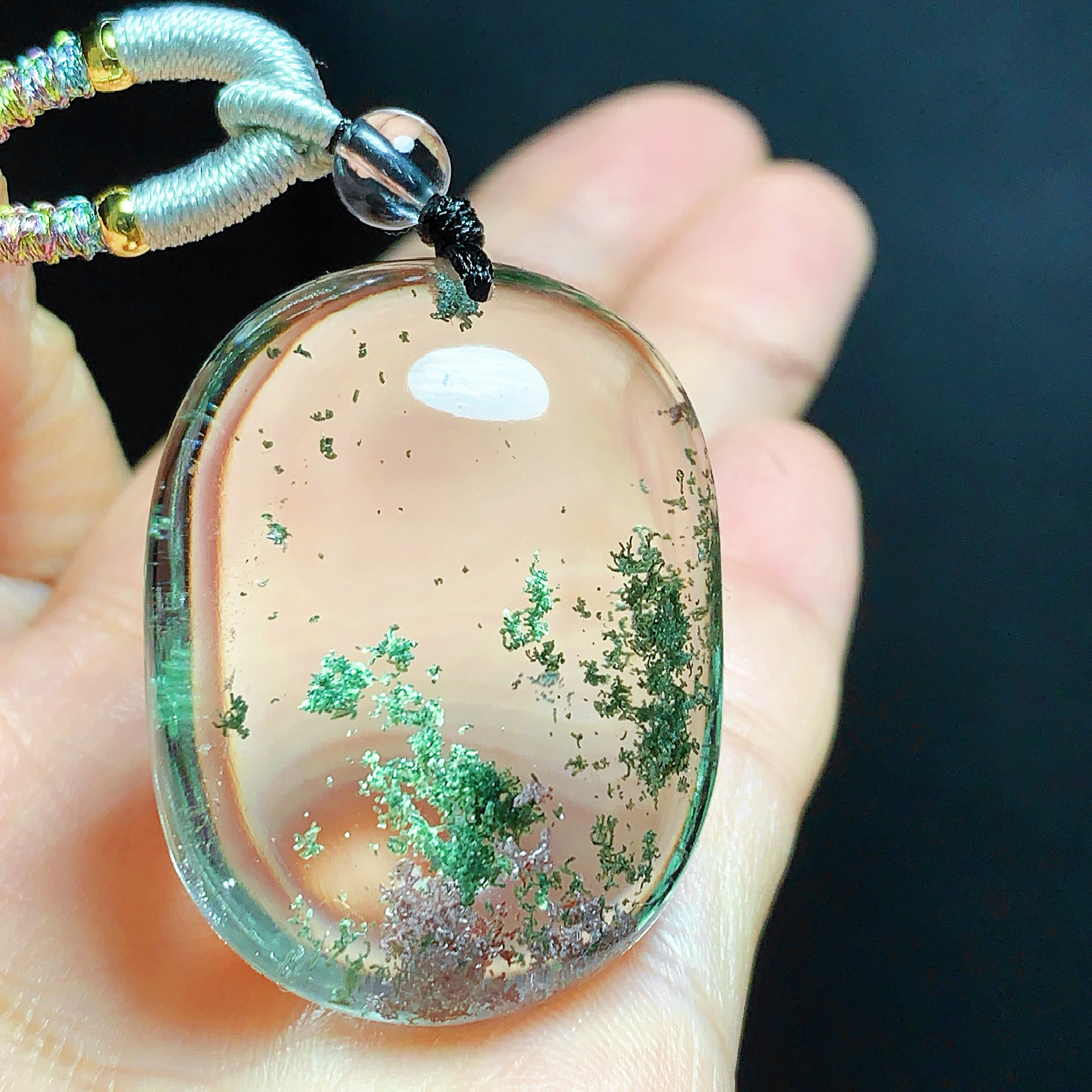 东海水晶天然绿幽灵水晶蛋面吊坠毛衣链平安项坠男女款聚宝盆饰品