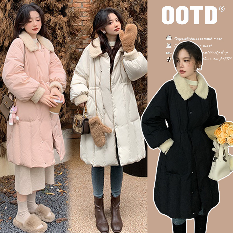 2025冬装新款中长款羊羔毛拼接孕妇羽绒棉服加厚孕妇外套