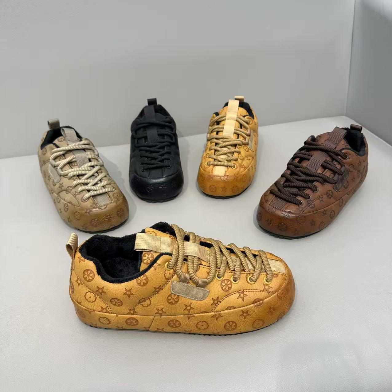 【标准码】加绒棉鞋皮面系带百搭纯色百搭潮流舒适男士时尚休闲潮鞋