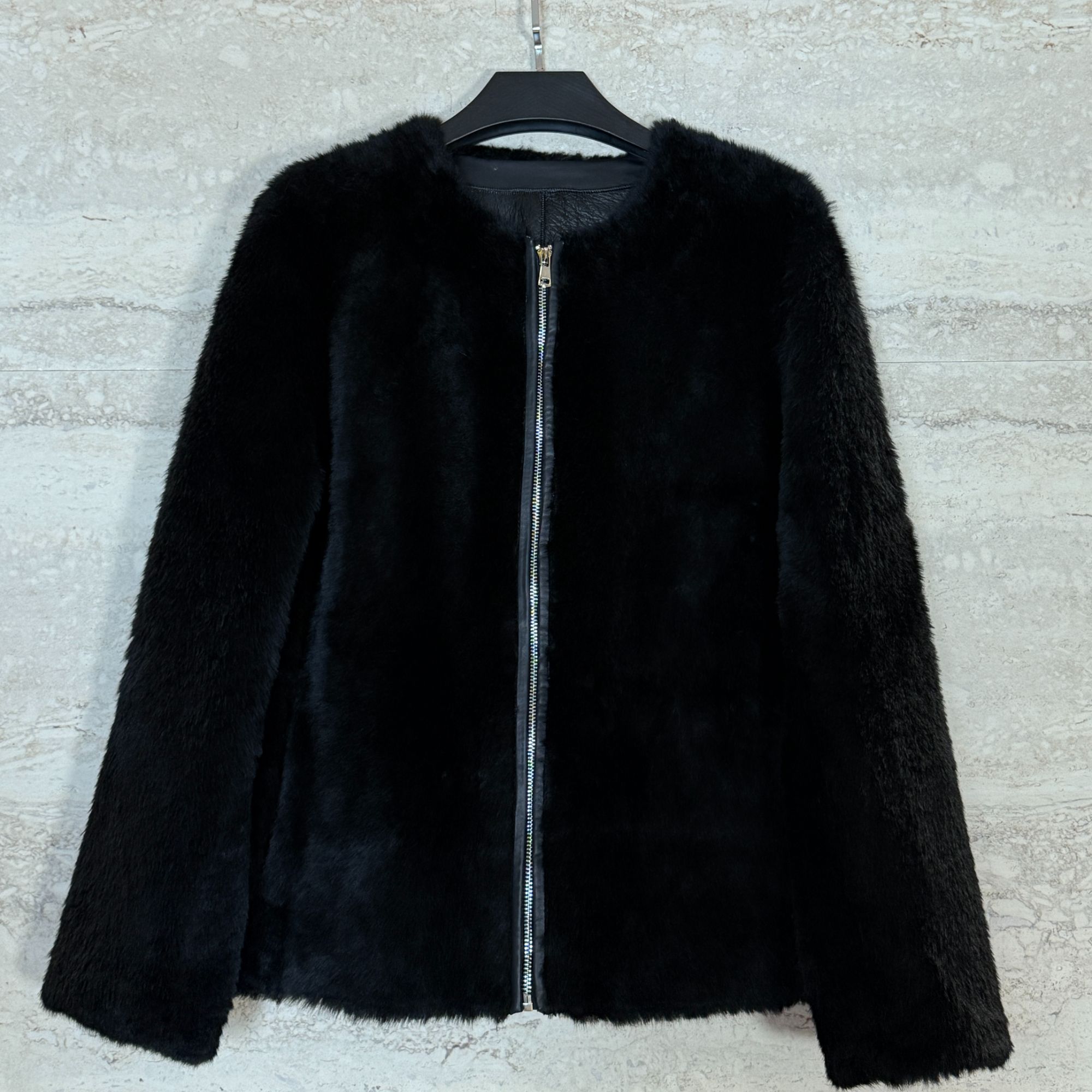 TANTAN 小众高级黑经典秋冬保暖羊皮毛外套3673