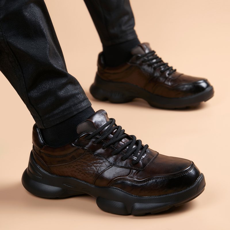 纪诗哲男鞋商务休闲青年英伦潮厚底增高系带圆头男士运动风皮鞋