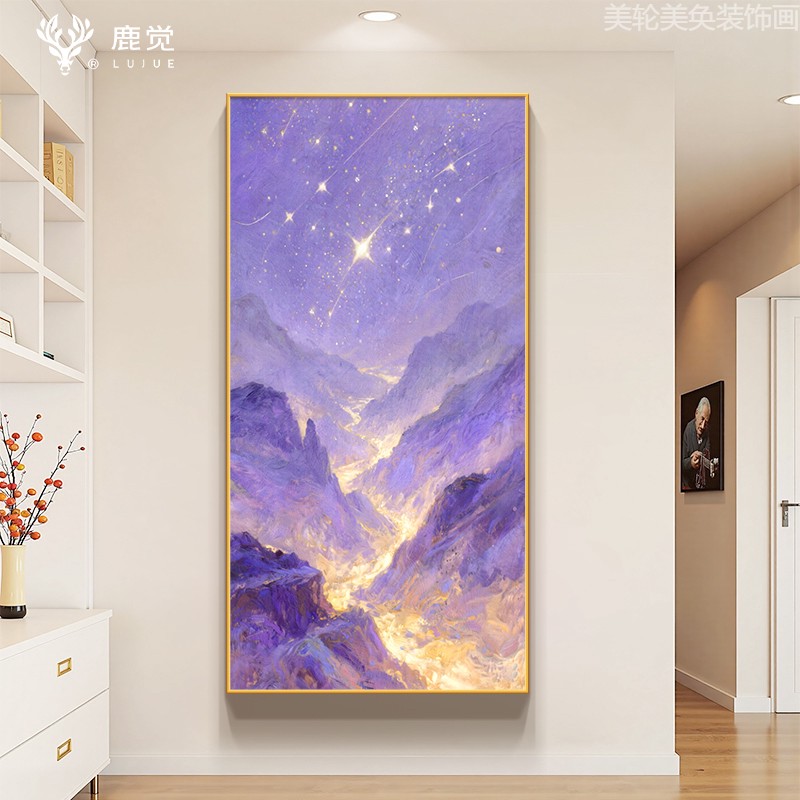 紫气东来入户门玄关挂画 划流水生财楼梯间装饰画 划高级感酒店走