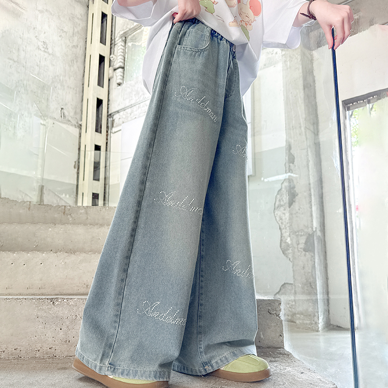 儿童秋装2025年新款大女童装薄款裤子春秋款水洗牛仔裤秋季直筒裤