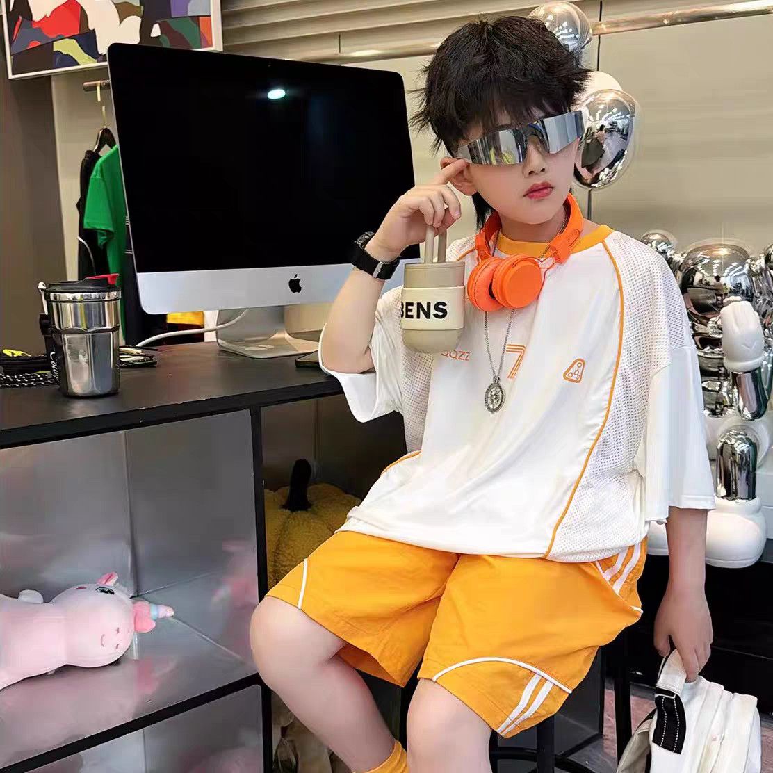 男童套装夏薄款运动服中大童男孩夏季痞帅短袖裤球衣两件套速干