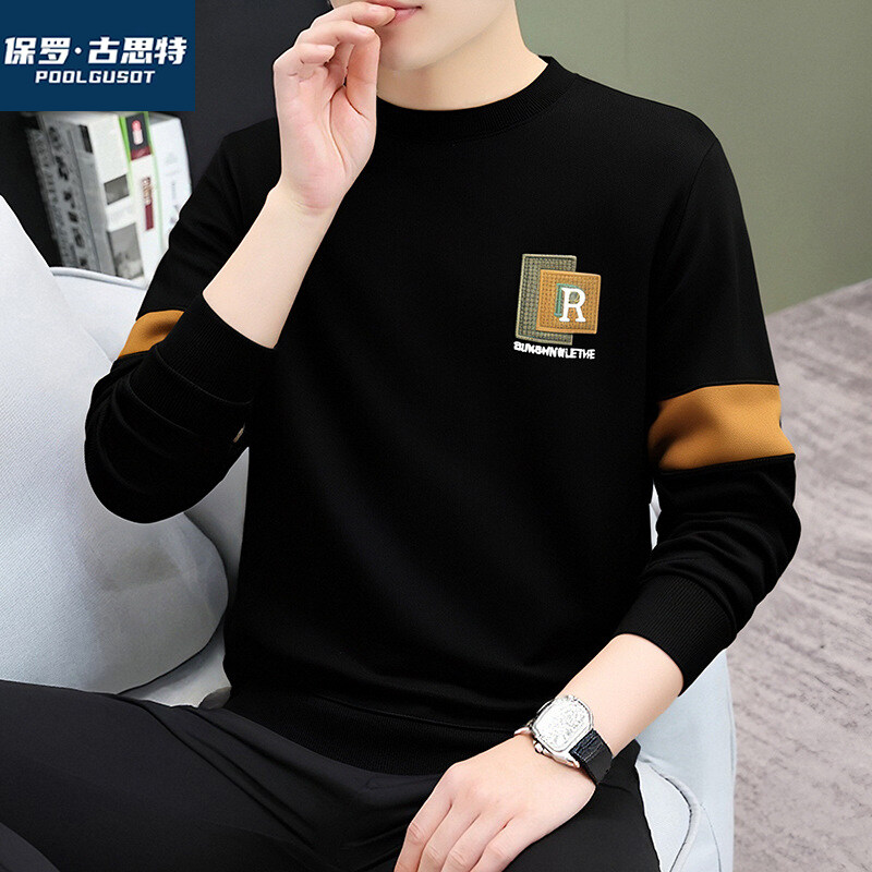 保罗·古思特秋季新款男士长袖卫衣时尚潮流男装刺绣春秋宽松透气