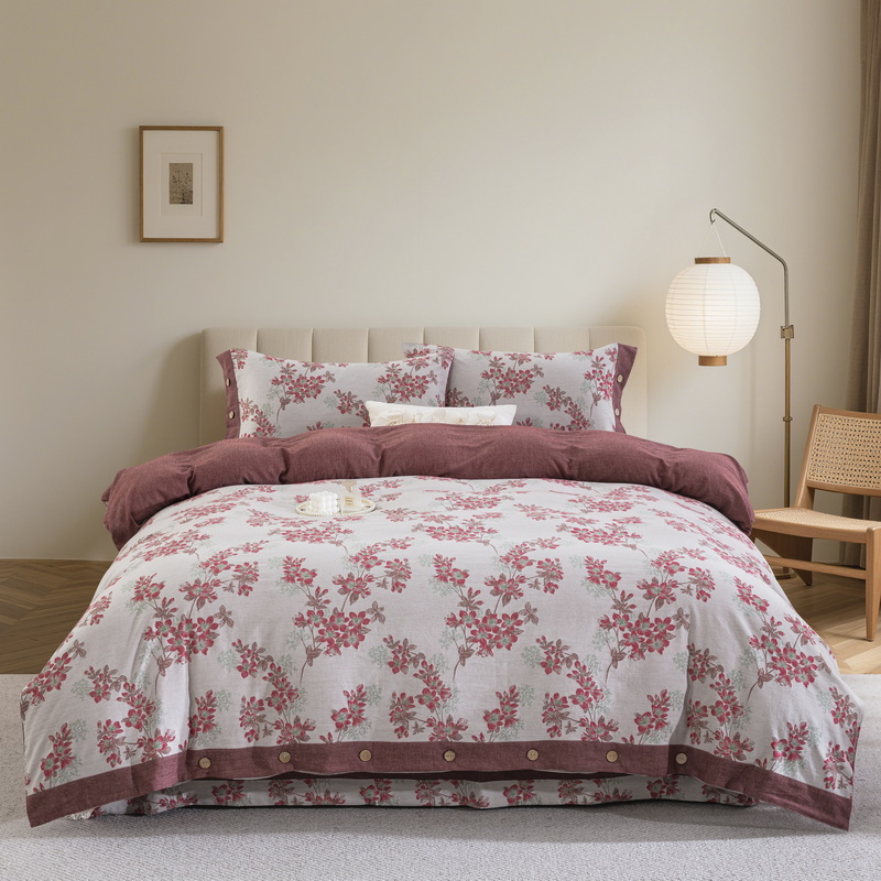 良品绘新款【临江仙-豆沙】100%全棉四件套母婴级A类清新淡雅柔软糯