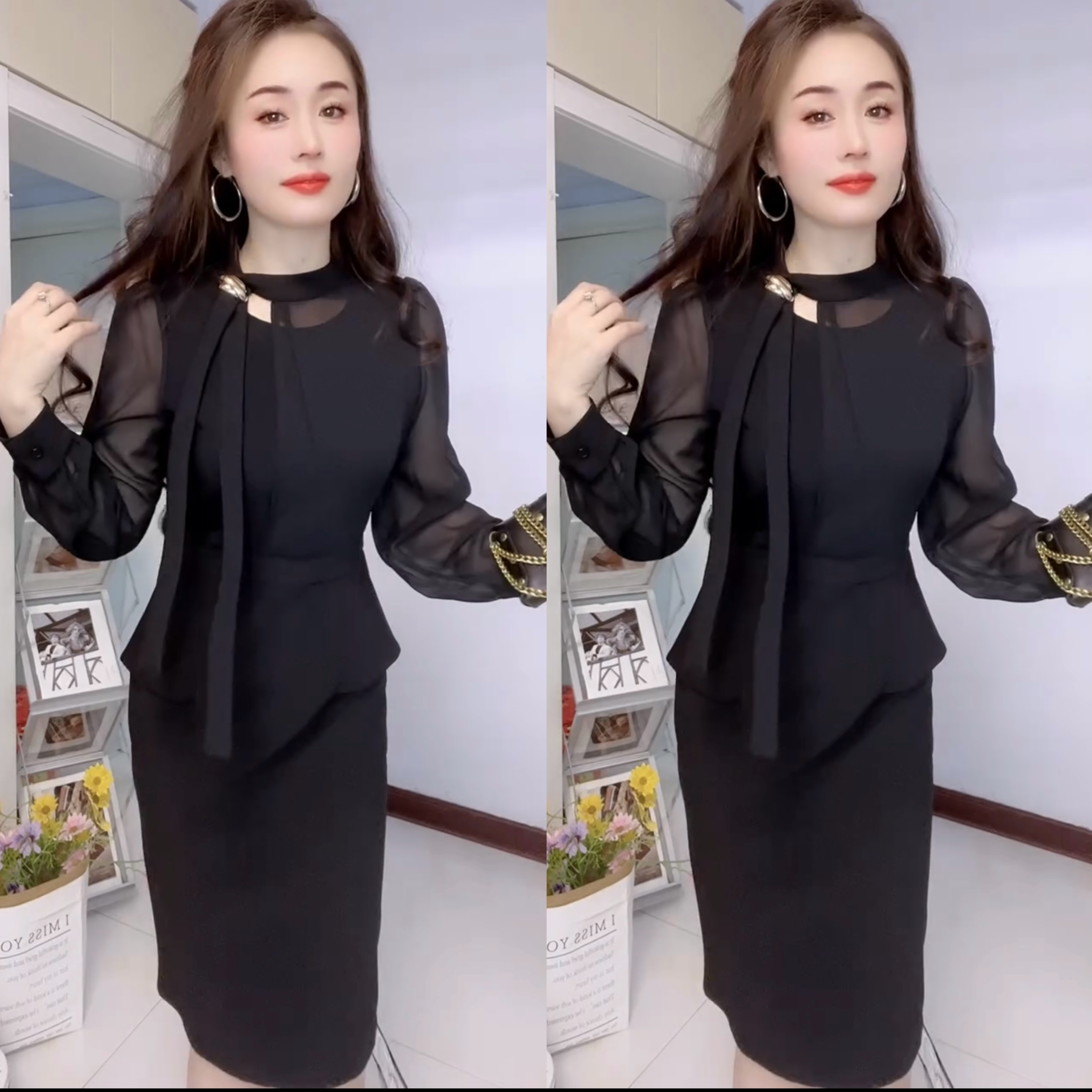 气质优雅长袖遮肉连衣裙新款淑女修身裙子爆款连衣裙