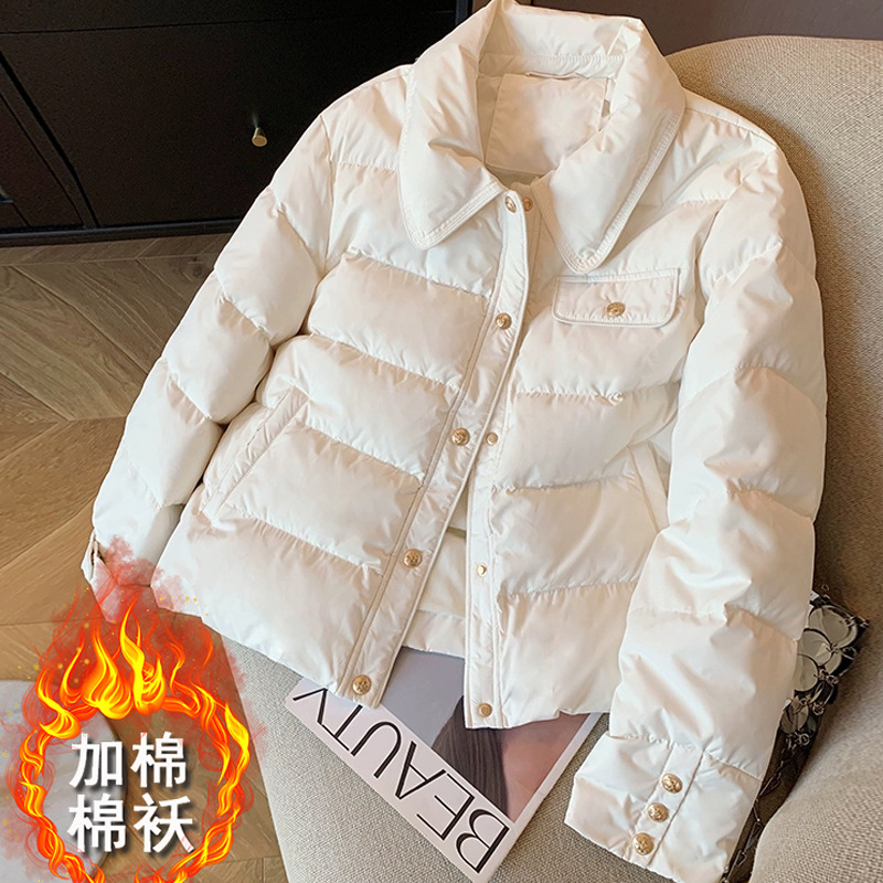 白色小香风翻领服女2024冬新款时尚百搭气质保暖长袖短外套