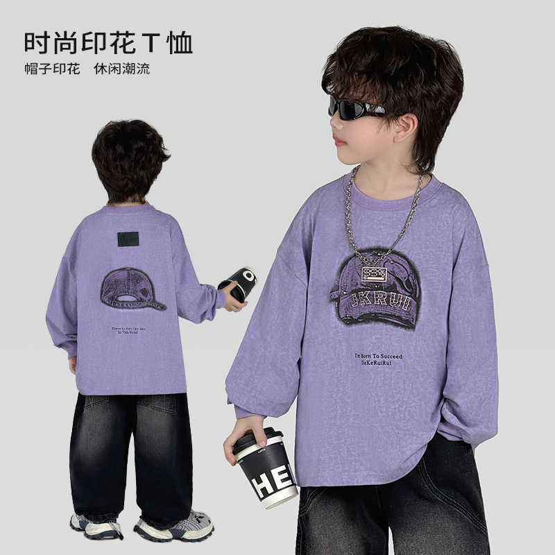 中班仔童装男童秋装T恤2025新款休闲印花长袖上衣春秋潮*36226