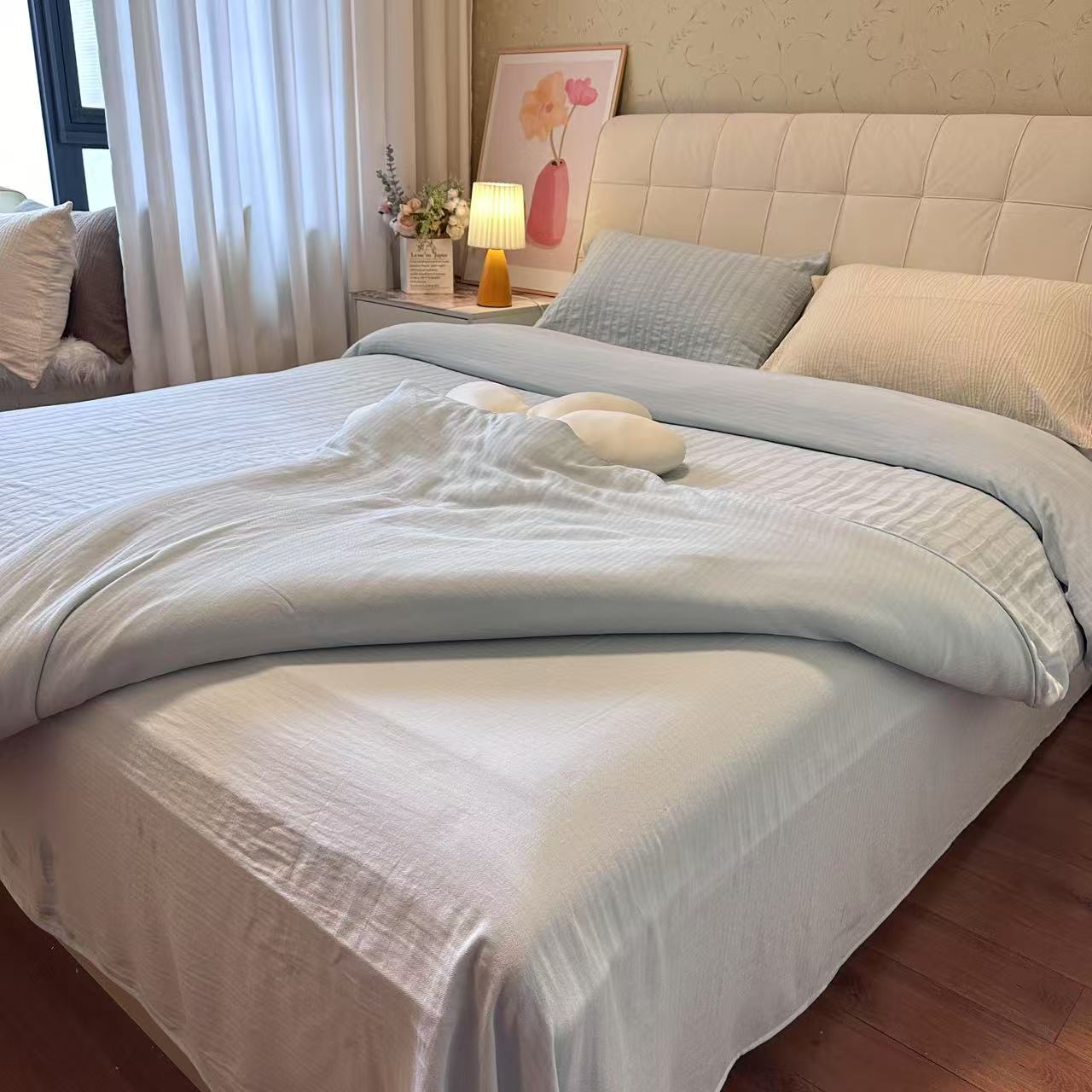 安妮25年春提花适合裸睡家用纯棉四件套简约风纯色全棉床上用品