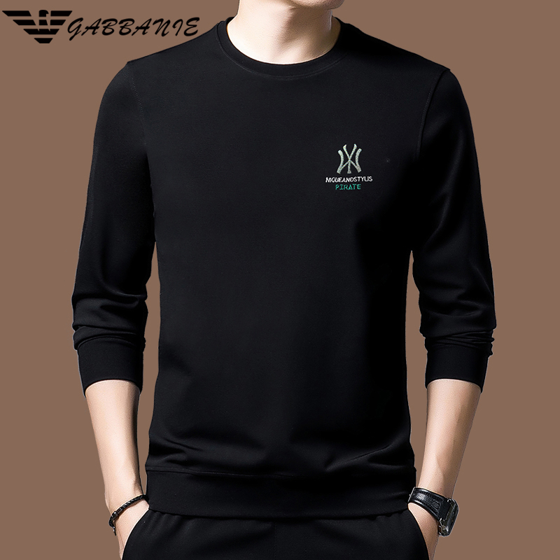 意大利秋冬季长袖T恤男士圆领高端卫衣男装打底衫加绒保暖打底衫