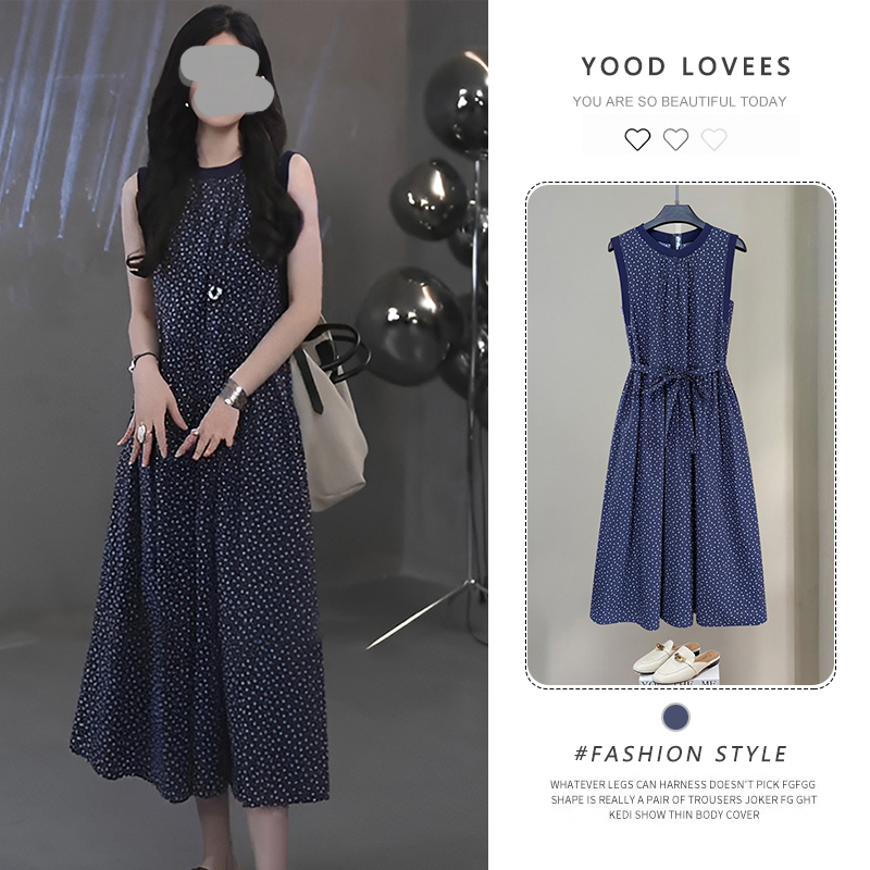 复古波点无袖连衣裙女2025夏季新款时尚舒适简约大气显瘦显白裙子