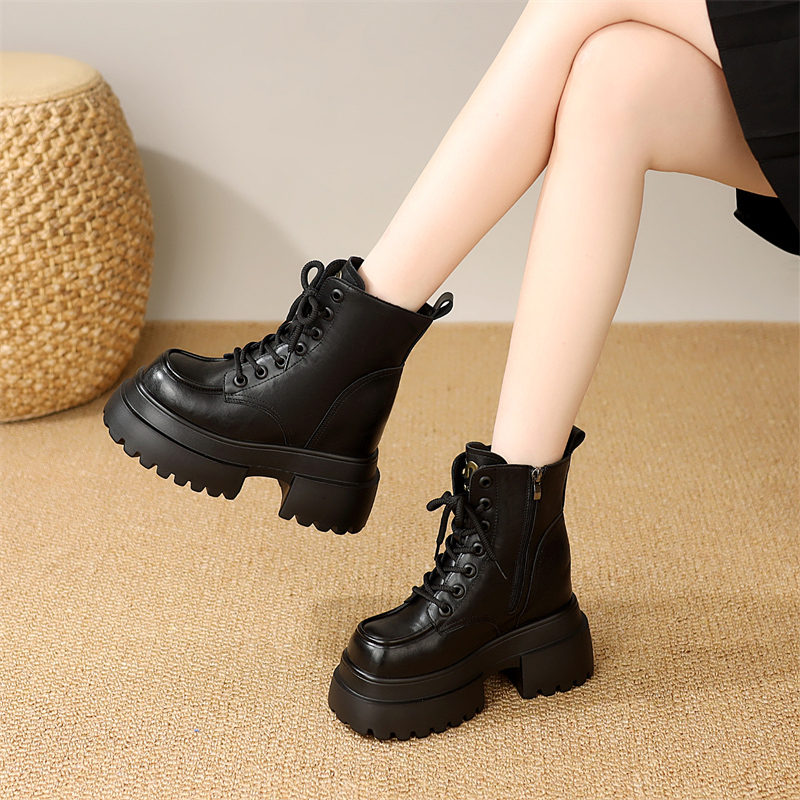 12厘米内增高马丁靴女小个子厚底鞋2025秋冬新款英伦风加厚羊毛靴