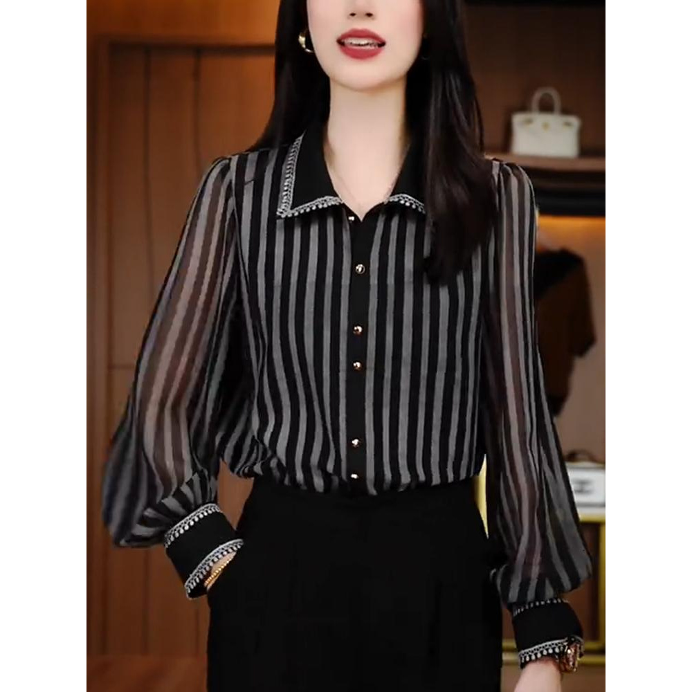 2025夏季新款精美轻奢减龄衬衫上衣雪纺衫打底衫绿色洋气高端W461