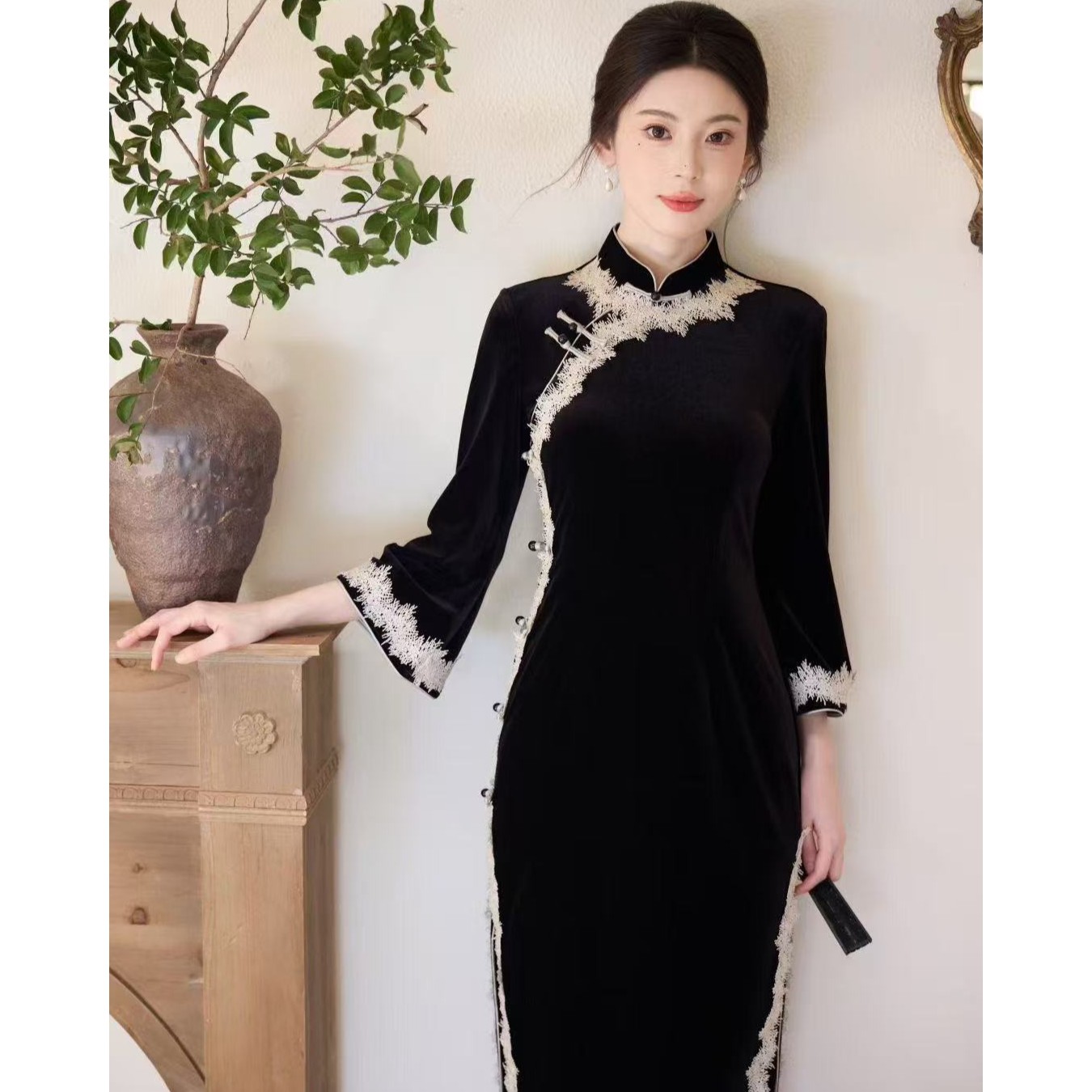 苏故里【星垂野阔】文艺气质修身高端日常旗袍奢华气质双层衣长120