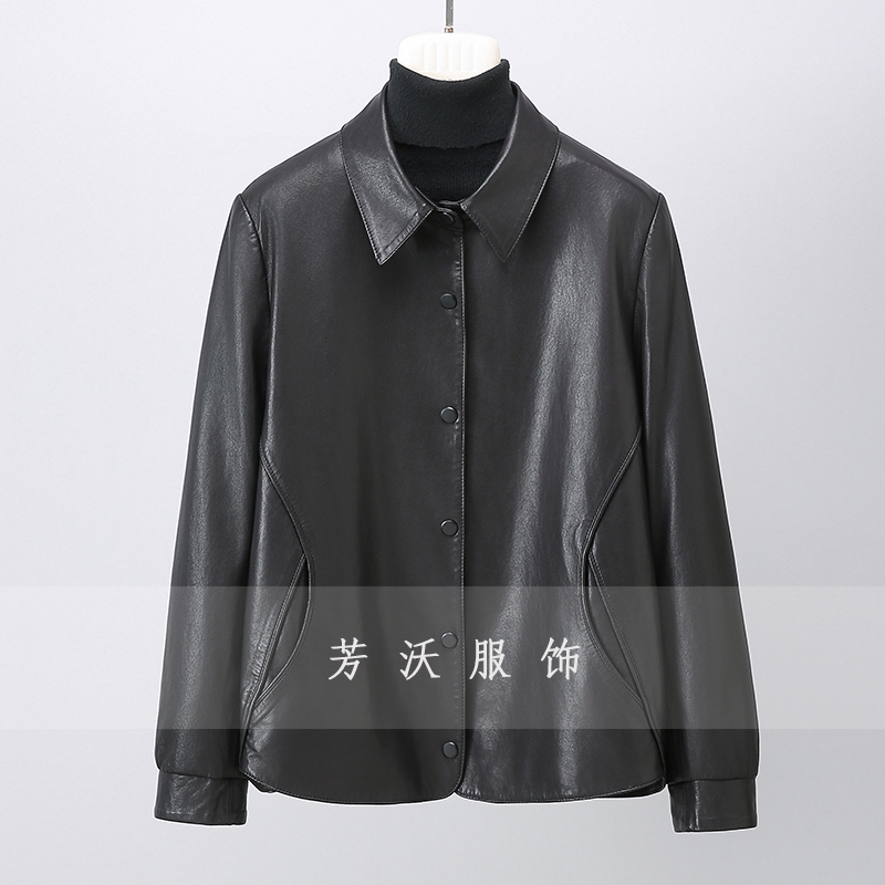 超软全植糅100%头层绵羊皮短款复古港风真皮皮衣女短款夹克休闲