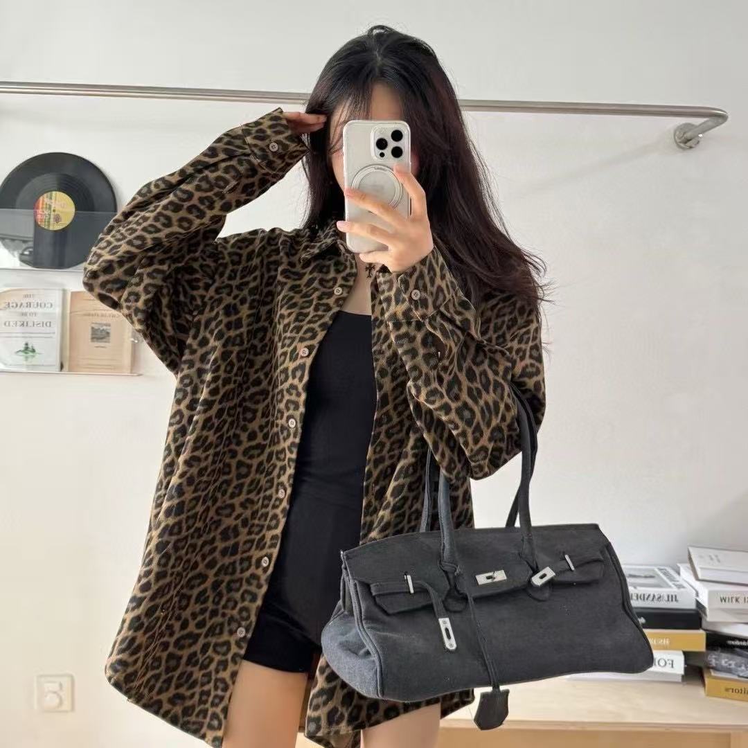 2025春秋设计感小众时尚显瘦休闲炸街气质豹纹衬衫长袖宽松外套