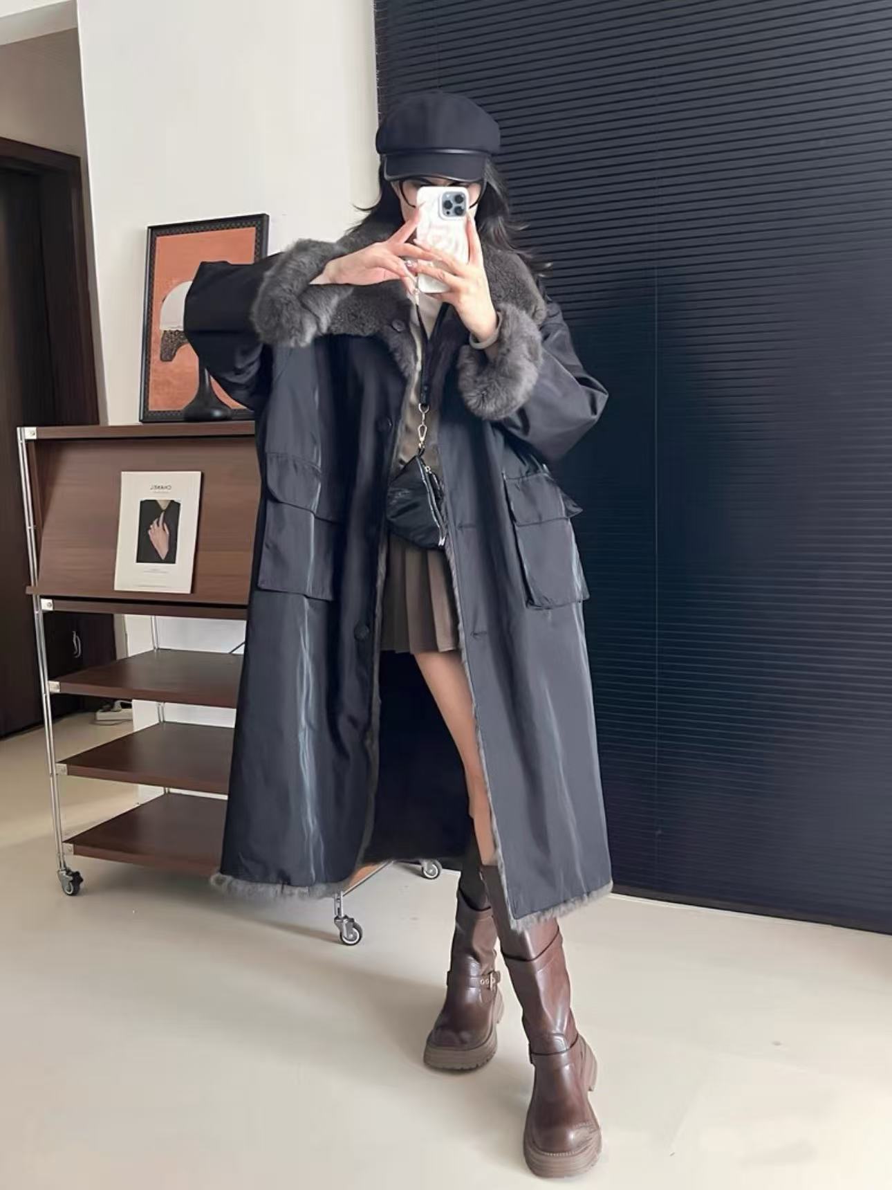 翻领保暖长款派克服长款秋季冬季轻奢秋冬休闲设计师