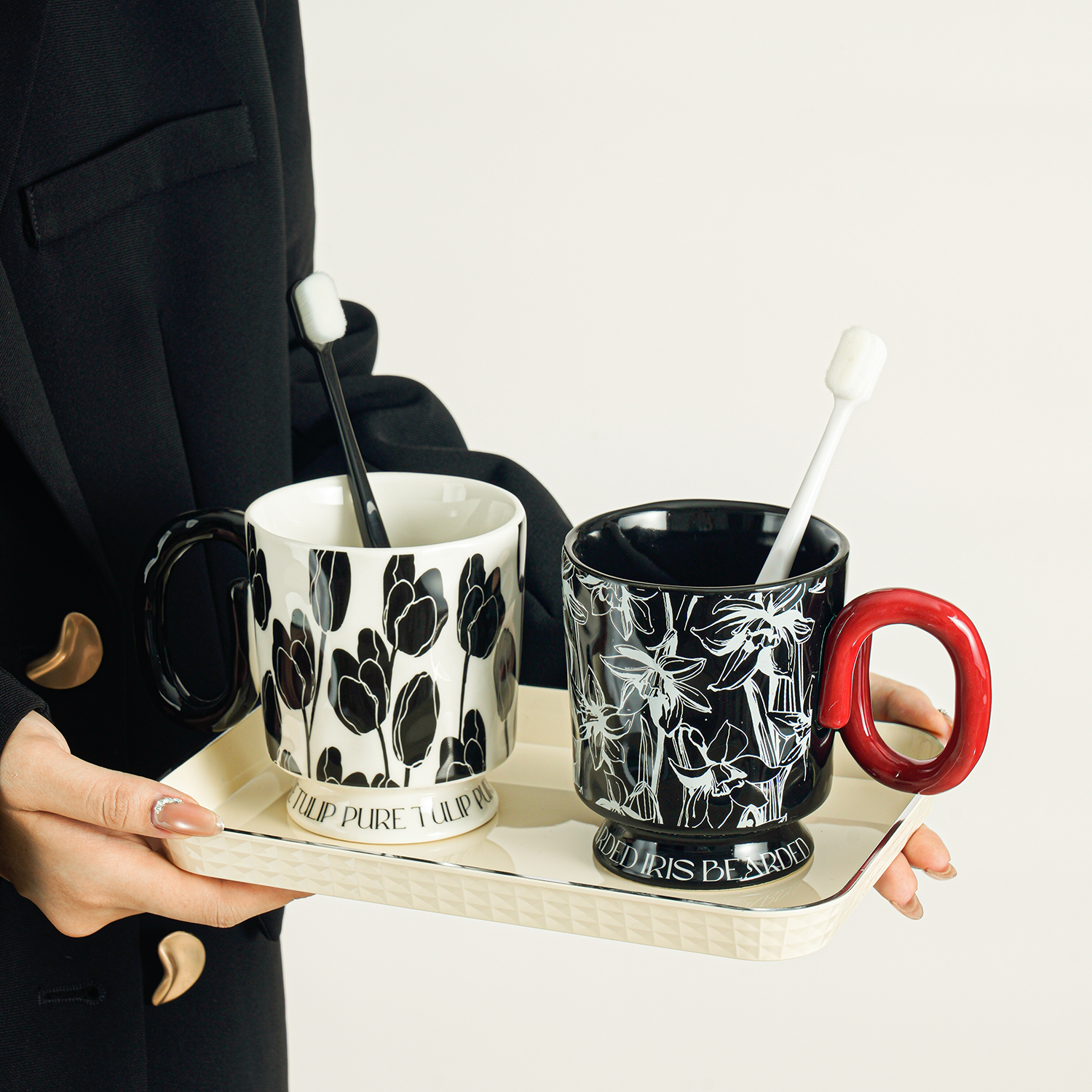 繁花漱口杯陶瓷高级感家用情侣刷牙杯子一对浴室洗漱杯牙刷杯牙缸