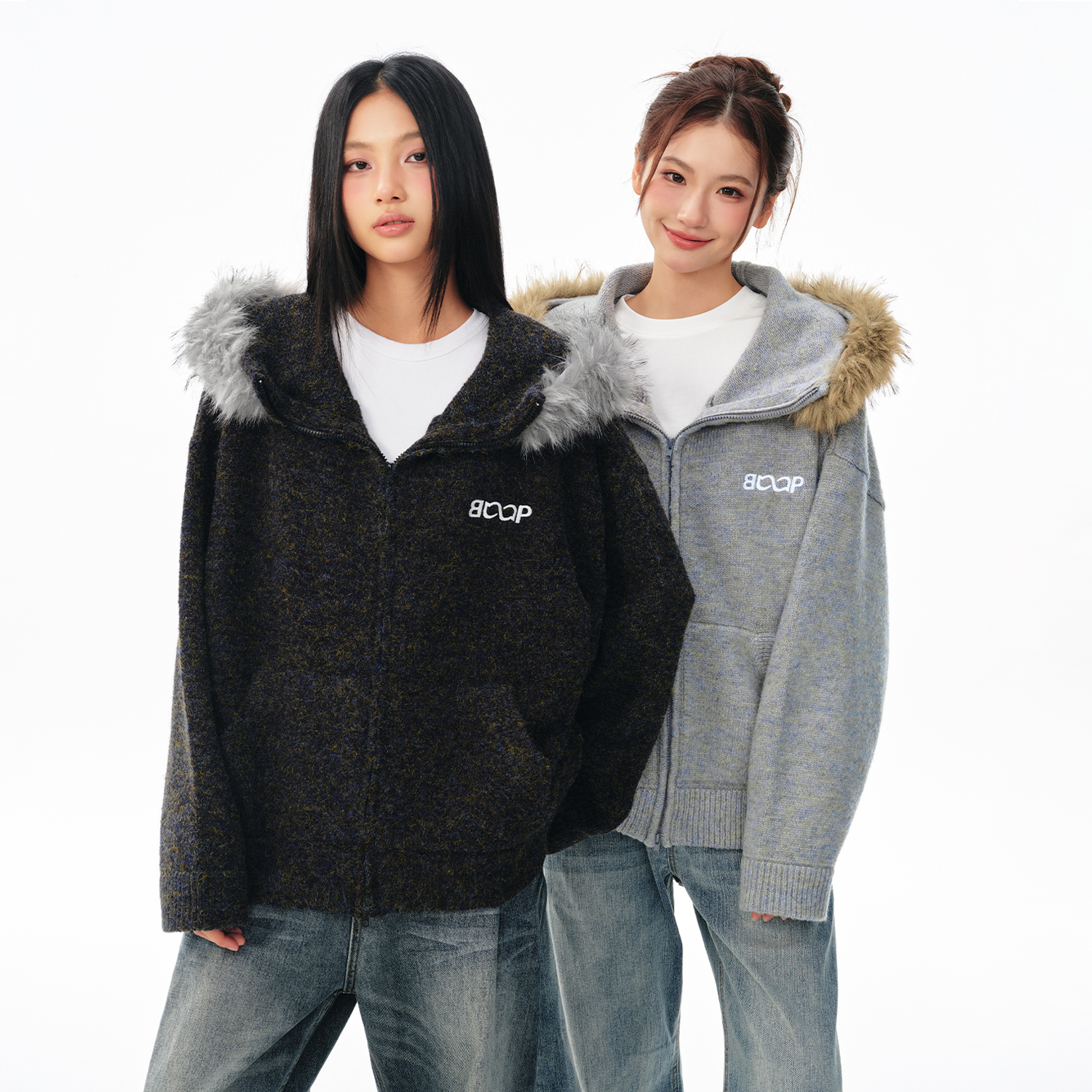 BIPOLAR格雷系连帽绣花秋冬百搭开衫毛衣 16N014