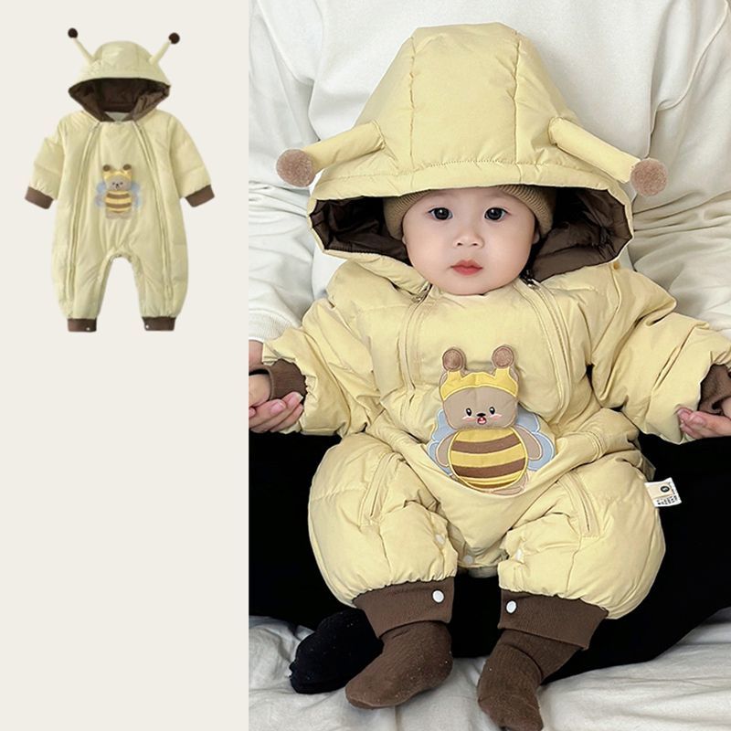 婴儿衣服加厚宝宝保暖外出外出服新生冬季加绒加厚包脚宝宝连体衣