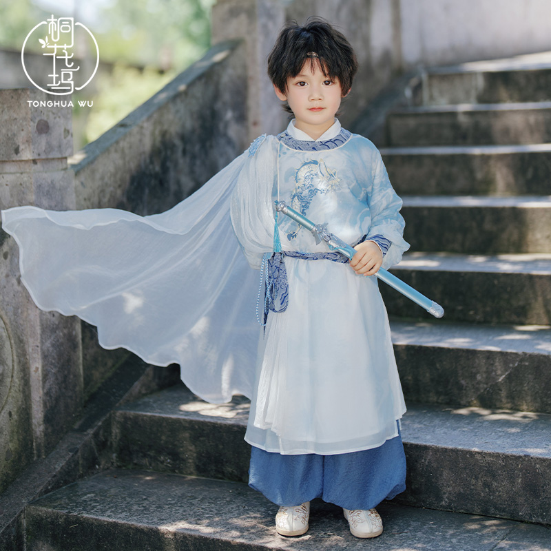 桐花坞【水龙吟-送可拆卸披风】汉服男童儿童武侠风演出服中秋套装